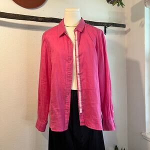 ECRU Pink 100% Linen Long Sleeve Button Down Oversized Shirt Size Large